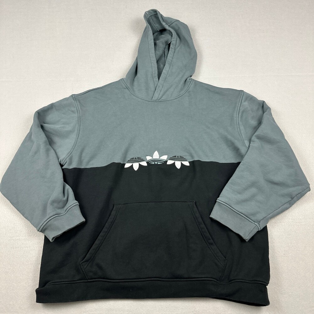 Adidas Hoodie Men Extra Large Blue Colorblock Sliced Trefoil Sweatshirt Pullover